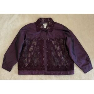Coldwater Creek Royal Purple Lace Silk Beaded Sequin Button Front Jacket Size 2X
